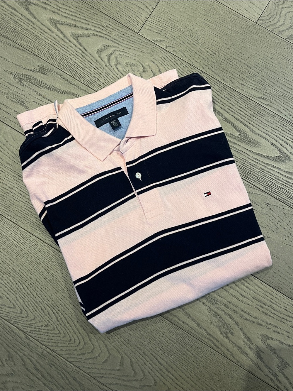 Tommy Hilfiger Pink and Navy Horizontal Stripe Polo